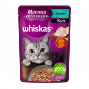 Whiskas Meaty корм консервированный для взрослых кошек мясная коллекция кусочки в желе с кроликом