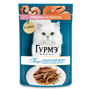 Gourmet Перл Мясной Дуэт паучи для взрослых кошек с креветкой и лососем в соусе