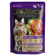 LEO&LUCY Holistic пауч для взрослых кошек с телятиной, индейкой и биодобавками, кусочки в соусе