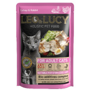 LEO&LUCY Holistic пауч для взрослых кошек с индейкой, кроликом и биодобавками, кусочки в соусе