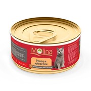 Molina консервы для кошек тунец с креветками в желе