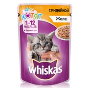 Whiskas консервы для котят желе с индейкой
