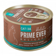 Prime Ever 3A Delicacy корм консервированный для кошек мусс цыпленок с тунцом с зеленым чаем и водорослями