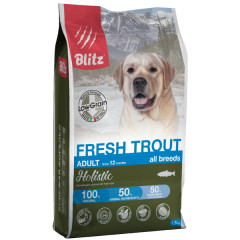 Blitz Holistic Fresh Trout Adult Dog All Breeds (Low Grain) корм сухой низкозерновой для взрослых собак всех пород свежая форель