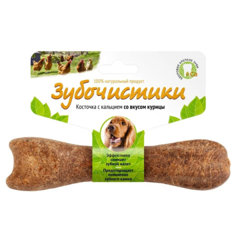 Деревенские лакомства косточка для собак 10-25кг с кальцием со вкусом курицы, зубочистики