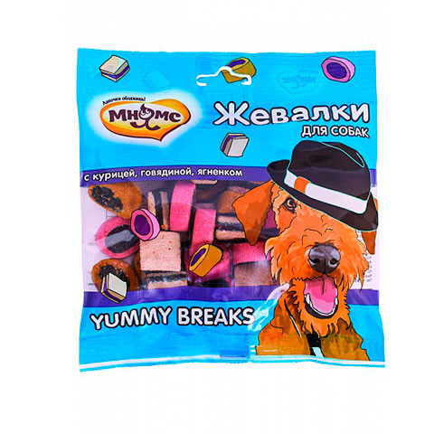 Мнямс лакомство жевалки Yummy Breaks с курицей, говядиной и ягненком
