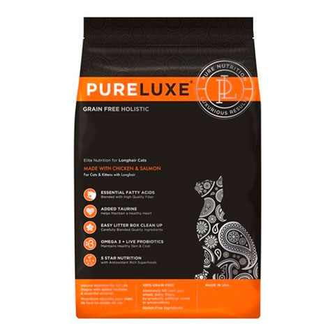 Pureluxe корм для кошек длинношерстных с курицей и лососем