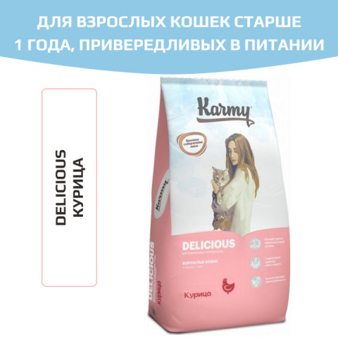 Karmy Delicious сухой корм для взрослых кошек с курицей
