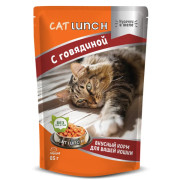 Cat Lunch корм консервированный для кошек кусочки в желе с Говядиной