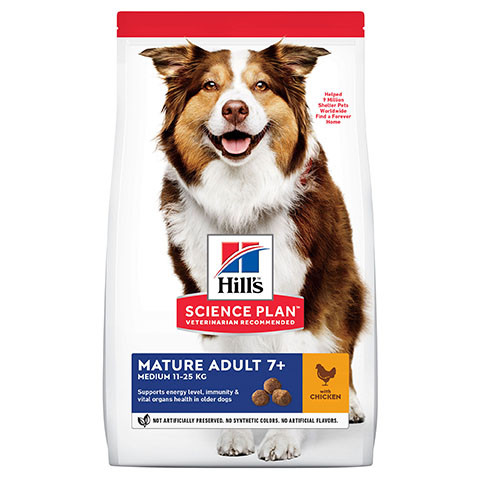 Hill's Science Plan Mature Adult 7+ Medium Breed корм сухой для пожилых собак средних пород, курица
