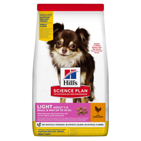 Hill's Science Plan Light Small & Mini Breed корм сухой для собак мелких и миниатюрных пород, склонных к набору веса, курица,индейка