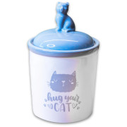 КерамикАрт бокс керамический для хранения корма Hug your cat, бело-серый, 1650мл