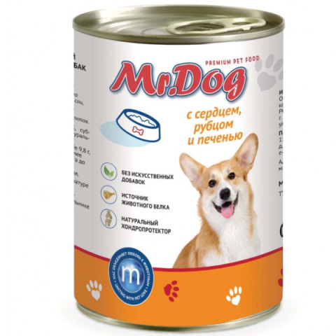 Mr.Dog консервы для собак с сердцем рубцом и печенью