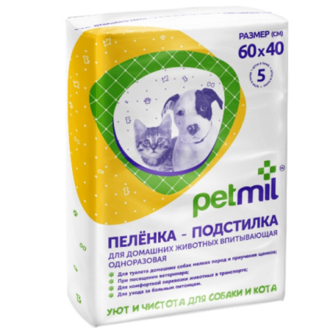 Petmil пеленка впитывающая одноразовая 60х40см