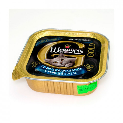 ШЕРМУРР GOLD корм консервированный для кошек Сочные кусочки мяса Курица в желе