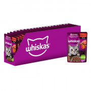 Whiskas Meaty корм консервированный для взрослых кошек мясная коллекция кусочки в желе с говядиной