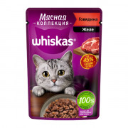 Whiskas Meaty корм консервированный для взрослых кошек мясная коллекция кусочки в желе с говядиной
