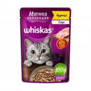 Whiskas Meaty корм консервированный для взрослых кошек мясная коллекция кусочки в соусе с курицей