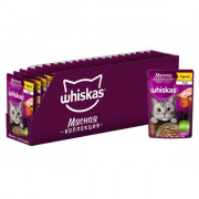 Whiskas Meaty корм консервированный для взрослых кошек мясная коллекция кусочки в соусе с курицей