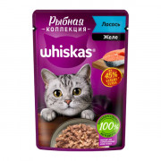 Whiskas Meaty корм консервированный для взрослых кошек рыбная коллекция кусочки в желе с лососем