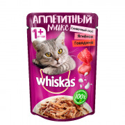 Whiskas корм консервированный для взрослых кошек микс сливочный соус говядина ягненок