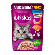 Whiskas корм консервированный для взрослых кошек аппетитный микс с лососем и креветкой в сливочном соусе