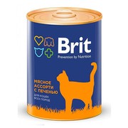 Brit консервы для кошек мясное ассорти с печенью