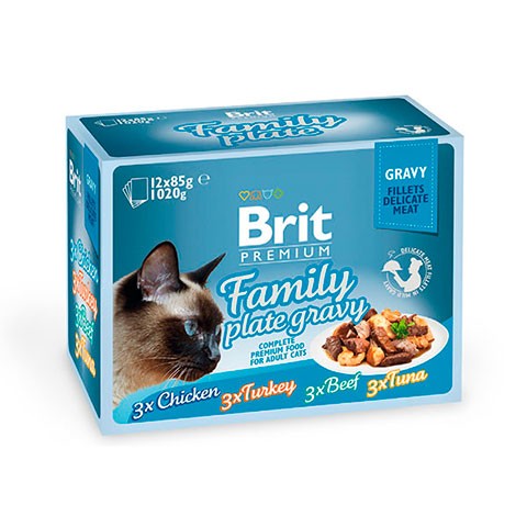 Brit Премиум Набор паучей для кошек Family Plate Gravy семейная тарелка кусочки в соусе