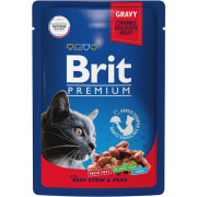 Brit Premium корм консервированный для кошек, говядина и горошек в соусе