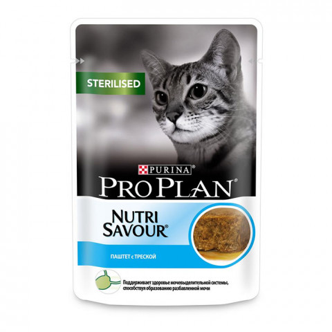 Влажный корм Pro Plan NutriSavour для взрослых стерилизованных кошек, паштет с треской