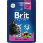 Brit Premium корм консервированный для кошек, цыпленок и индейка в соусе