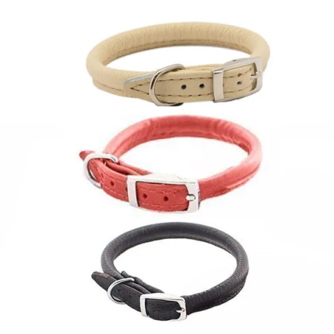 Дарэлл Zoo-M Ошейник кожаный бежевый круглый Cord d6мм пряжка 12мм обхват 30-34см