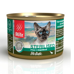 Blitz Holistic Sterilised Cat Duck & Turkey корм консервированный для стерилизованных кошек утка с индейкой мясной паштет
