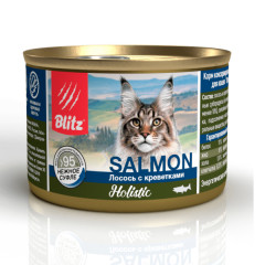 Blitz Holistic Salmon & Shrimps Adult Cats All Breeds корм консервированный для кошек лосось с креветками нежное суфле