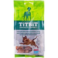 TiTBiT лакомство для крупных и средних пород собак Хрустящие подушечки с начинкой со вкусом ягненка и сыра, для поощрения, для игр