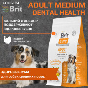 Brit Care Dog Adult Medium MONOPROTEIN Dental Health корм сухой для собак средних пород, здоровые зубы, с индейкой