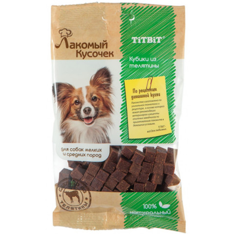 TiTBiT Лакомый кусочек лакомство для собак Кубики из телятины, для поощрения, для дрессуры