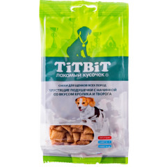 TiTBiT лакомство для щенков Хрустящие подушечки с начинкой со вкусом кролика и творога, для поощрения, для игр