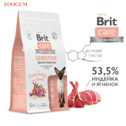 Brit Care Cat Sensitive Healthy Digestion корм сухой для кошек с чувствительным пищеварением, с ягнёнком и индейкой
