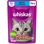 Whiskas корм консервированный для взрослых кошек треска,лосось рагу 75г