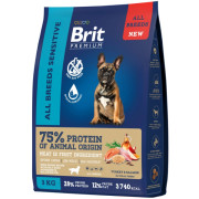 Brit Premium Dog Sensitive корм сухой для собак всех пород с чувствительным пищеварением, лосось и индейка