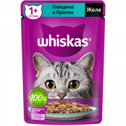 Whiskas корм консервированный для взрослых кошек с желе говядина, кролик 75г