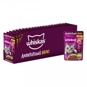 Whiskas корм консервированный для взрослых кошек рагу аппетитный микс утка, печень мясной соус 75г