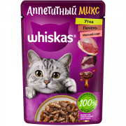 Whiskas корм консервированный для взрослых кошек рагу аппетитный микс утка, печень мясной соус 75г
