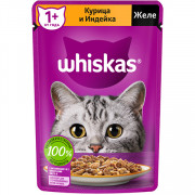 Whiskas корм консервированный для взрослых кошек  желе курица, индейка 75г