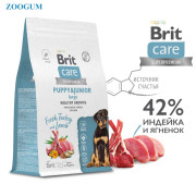 Brit Care Dog Adult Puppy&Junior Large Healthy Growth корм сухой для щенков крупных пород, беременных и кормящих собак, здоровый рост и развитие, с индейкой и ягненком