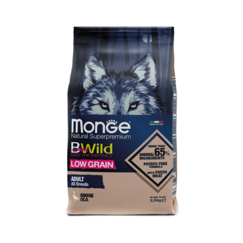 Monge Dog BWild LOW GRAIN низкозерновой корм из мяса гуся для взрослых собак всех пород