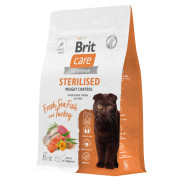 Brit Care Cat Sterilised Weight Control корм сухой для стерилизованных кошек, с морской рыбой и индейкой