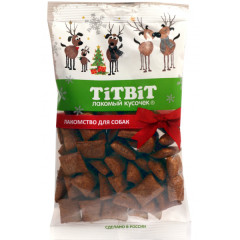 TiTBiT Новогодняя коллекция лакомство для собак крупных пород Хрустящие подушечки с начинкой со вкусом ягненка и сыра, для поощрения