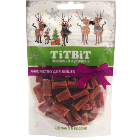 TiTBiT Новогодняя коллекция лакомство для кошек Колбаски говяжьи, для поощрения